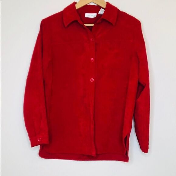 Studio Works RED Faux Suede Button-Down Shirt Top - Picture 4 of 8